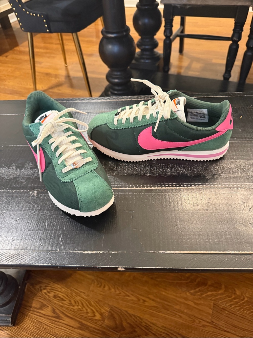 Nike  Cortez Green Sneakers with Pink Swoosh - Picture 3 of 4